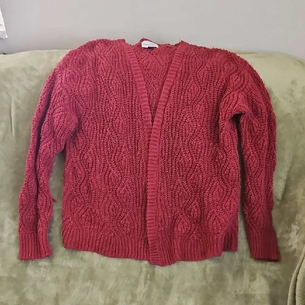 Red Chunky Knit Cardigan Sweater